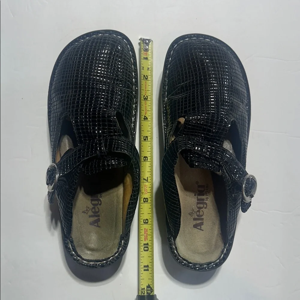 Alegria Black snakeskin Glossy Mary Jane slip on clogs w adjustable side strap - Picture 11 of 11